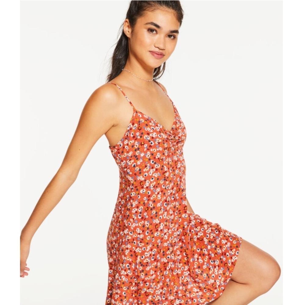 Floral V-Neck Ruched-Front Slip Dress